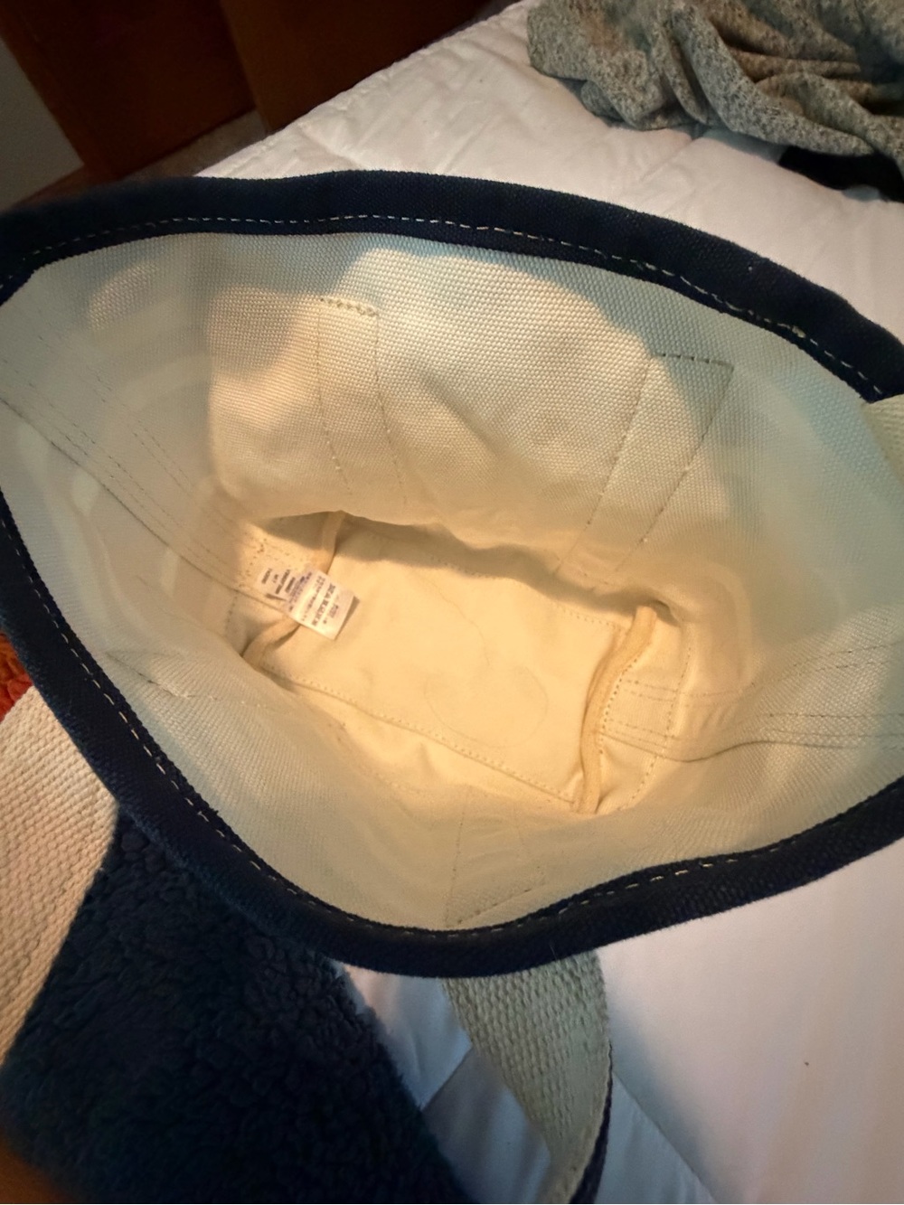 Lands' End Navy, White & Burgundy Striped Tote with Appliqué Dachshund - Picture 6 of 7